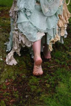Barefoot walk in the woods