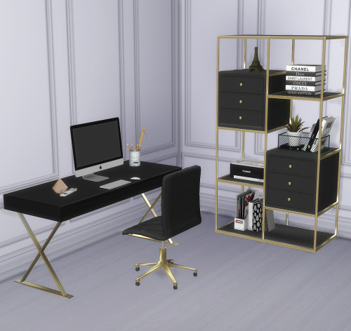 Luxe Sleek Office Set Set Contains• Desk - 2 swatches / 4 metal swatches (8 in total!)• Chair - 9 sw