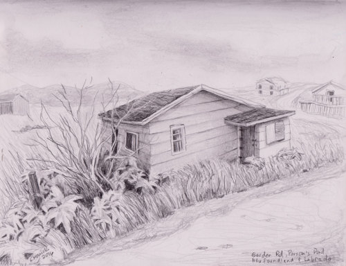 Gabrielle Nowicki 2016. Garden Road, Parson’s Pond, Newfoundland. Sketchbook, graphite drawing 