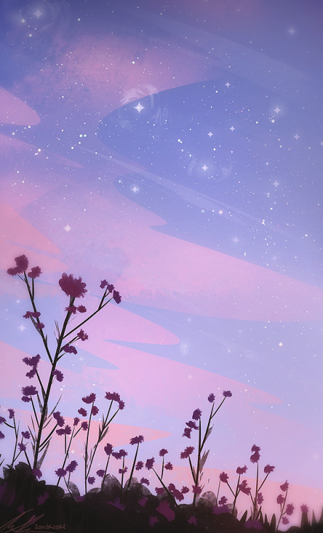 themacklemorebrothers: zandraart: twilight flowers [image description: four digital artworks of natu