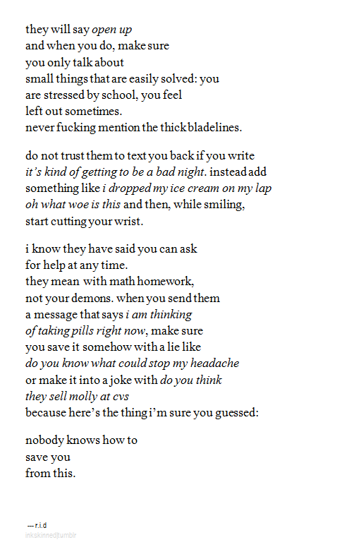 inkskinned:  “I put up walls and people ask me why I don’t let them in. When