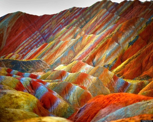 aestheticgoddess:Actually real, not edited, colored sandstone mountains in Zhangye Danxia Landform G