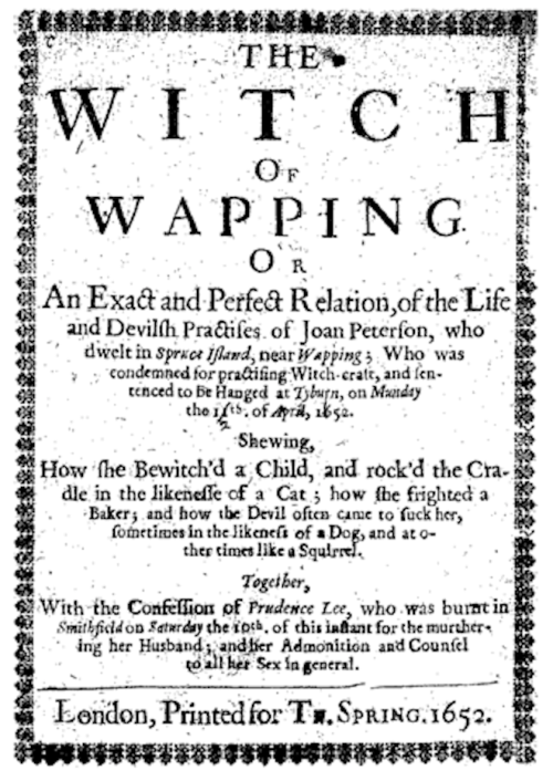 Executed Today, April 12th, 1652 &mdash; Joan Peterson, for Witchcraft.Condemned for witchcraft, Joa