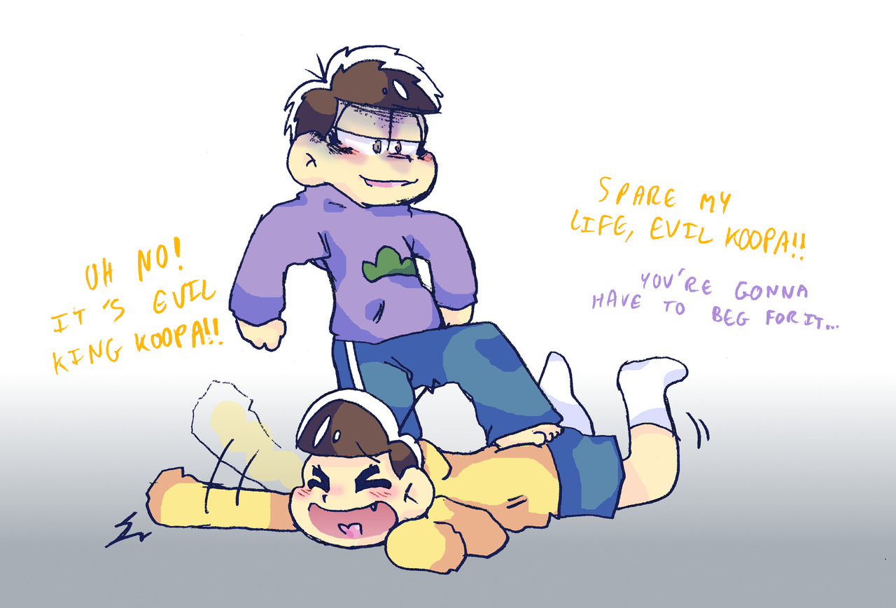 jyushimatsurepliez:  { @j-l-thorne Jyushimatsu The Yellow Yoshi scenario doodles,