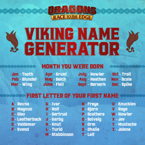 fanwriter02: chiefhiccstrid:  howtotrainyourdragon: What’s your Viking name? Tell us below!  #DreamW