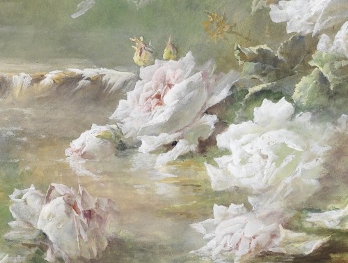 steelylaceribbon:Anna Plischke, Roses at a Creek, (not dated)