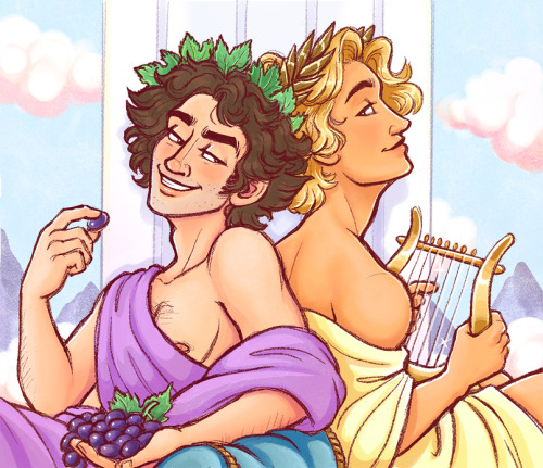 Chaos and order, Dionysus and Apollo, Grantaire and Enjolras.A sketch I did at the end of June that 