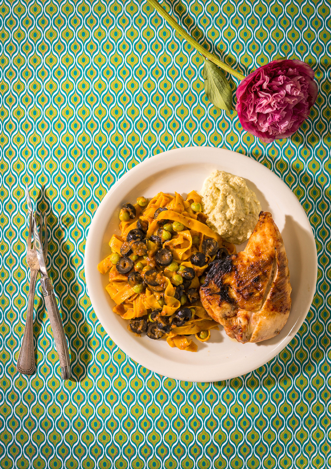 masterchefonfox:  Pumpkin Fettuccine, Roasted Chicken and Spicy Corn Purée submitted