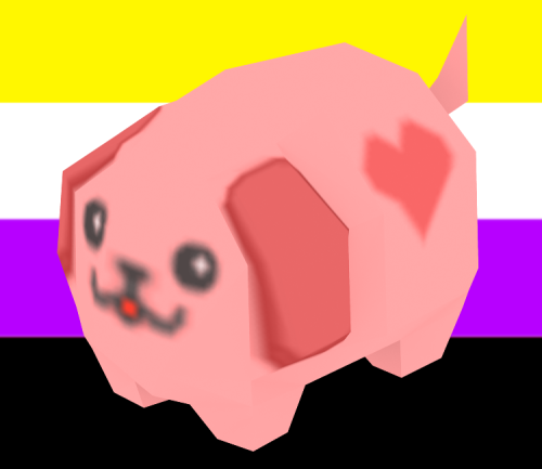 lowpolyanimals:Dog from My Sims Kingdom DS with a nonbinary flag background by @marsh-marrow
