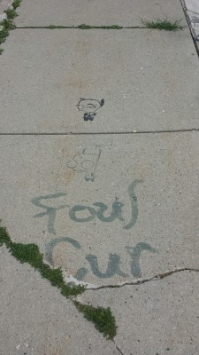 itszombiebear:  Two stencils of gir, Both labled foul cur.  We have some of the laziest 13 year old graffiti artists out there.