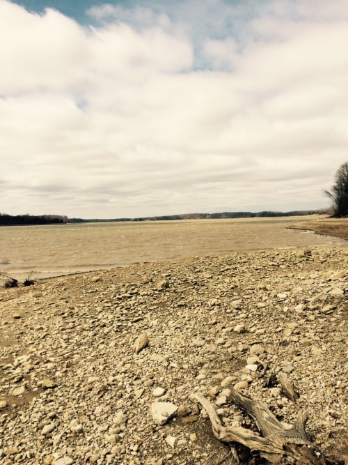 The road generally dead ends into the water. They have opened the dam to help with the construction of a Marina. Rumor has it the old town of Harveysburg Ohio is under Caesars Creek Lake. Here we can see some old tractor tires (Shame someone did that)