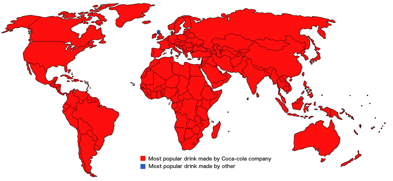 Map showing the most popular drinks company in each country.