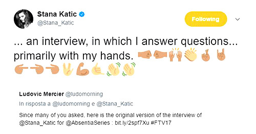 Stana Katic ’s Monaco-Matin interview where she answered questions primarly with her hands (x)