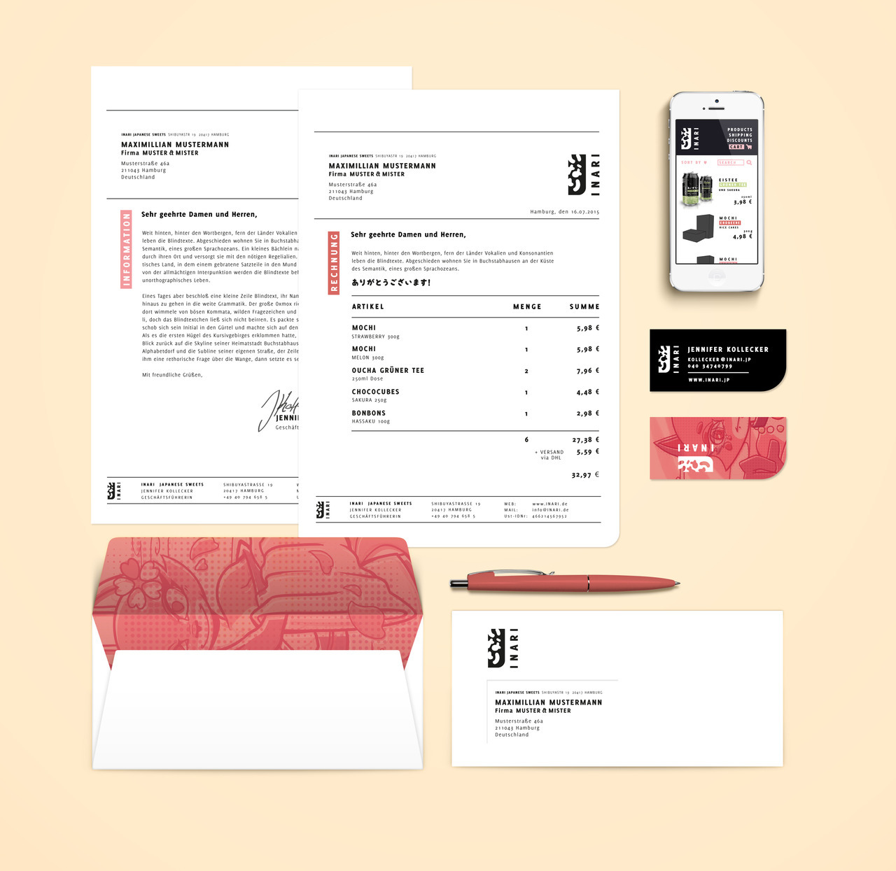 INARI my graduation exam for my communications design degree. I developed a brand that distributes japanese and japanese-inspired snacks and sweets in the western hemisphere.
I also went the extra mile and evaluated topics such as the Reason-Why,...