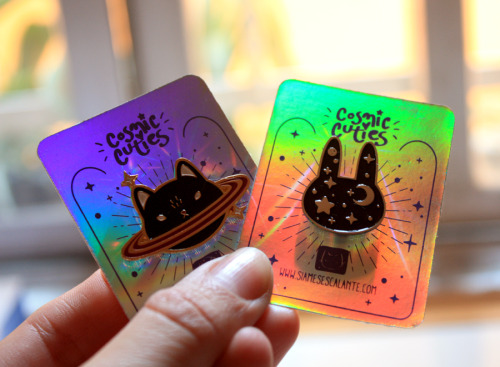 siamesescalante:Cosmic Cuties! My first original enamel pin designs :DSay hi to Caturn and Galaxy Bu