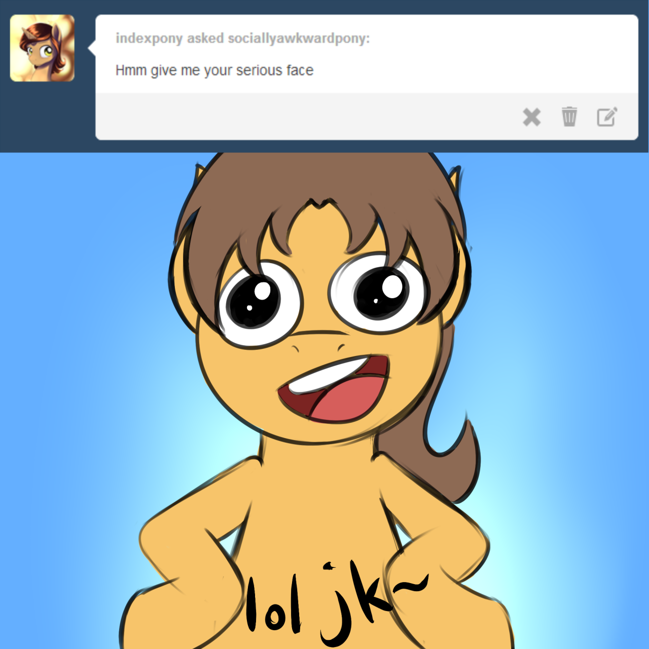 sociallyawkwardpony:  Have a lazy butt update~  &gt;w&lt;!
