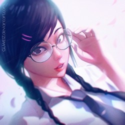 Guweiz: 👓 Really Round Glasses!  #Glasses #Girl #Anime #Illustration #Portrait