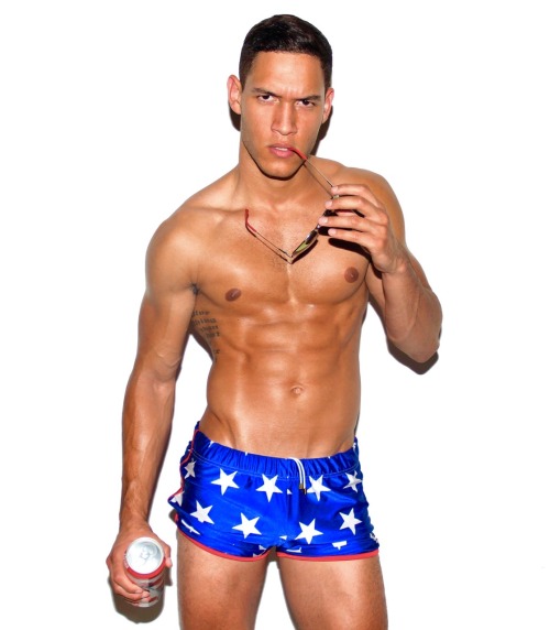 woahmrkelley:  SLICKITUP  Blue Star Swim Shorts !!  4th of July right around the corner