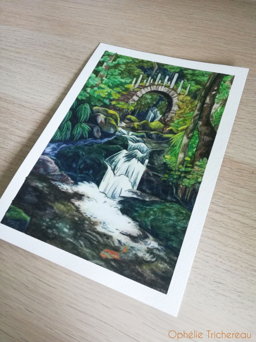  “The sacred waterfall”Original painting.21 X 15cm.Watercolor, gouache and color pencils