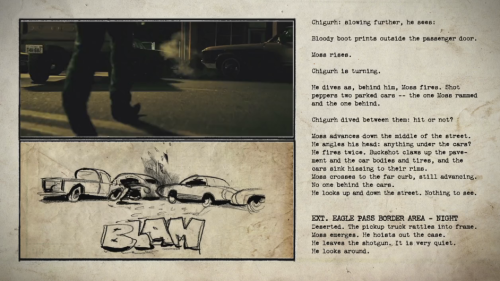 thefilmstage:A script-to-storyboard-to-film comparison for Coens’ No Country For Old Men. Watch it