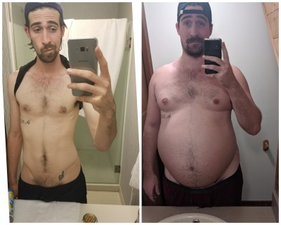 bongbellygainer:150lbs vs 300lbs. Doubled my weight in just 1 year and I just need