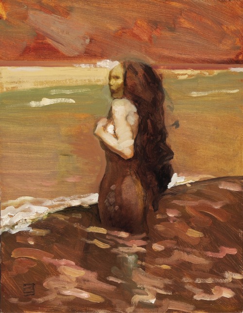 Mermaid / Sirène. Painting original art.Undated.Oil on Canvas.35.56 x 27.94 cm. (14 x 11 in.)Art by 