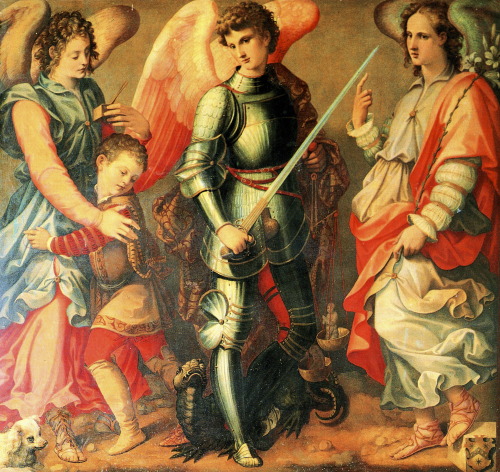 necspenecmetu:Michele Tosini, The Archangels Raphael, Michael, and Gabriel, 16th century