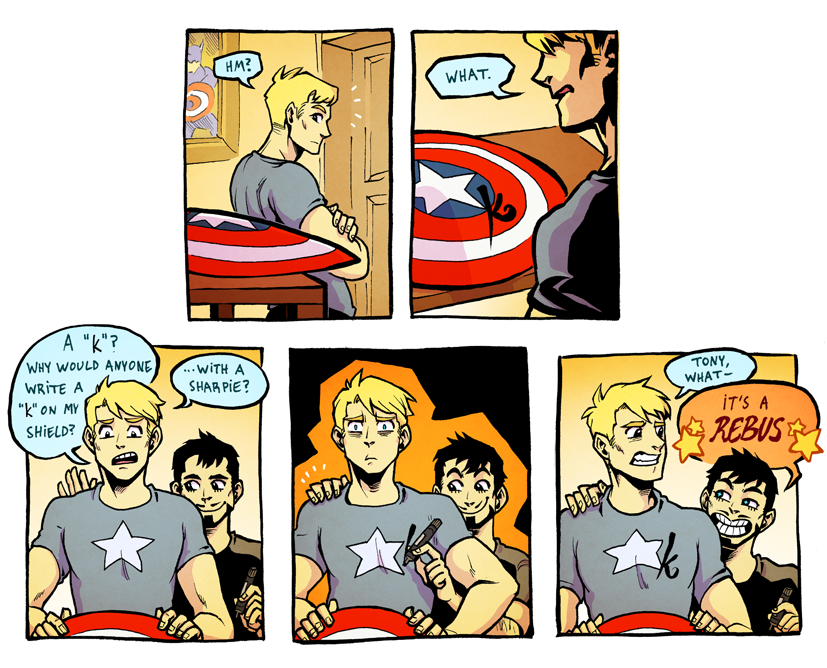 misterdomon:  A comic about Tony liking to put his name on everything and Bucky still