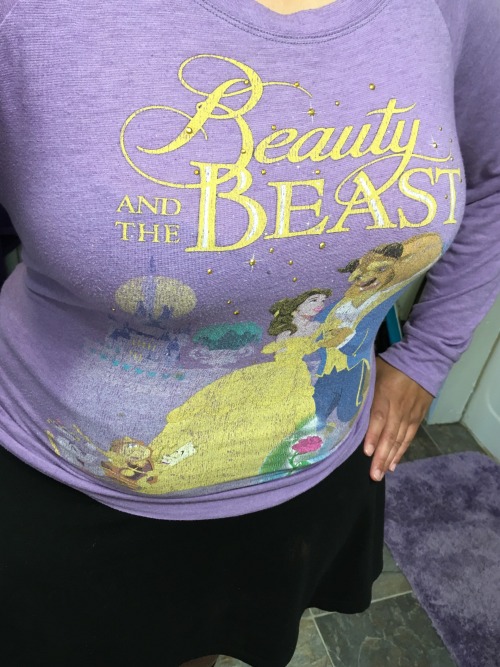 Wearing my Beauty and the Beast t-shirt in honor of the trailer out today.
