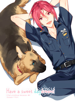 siruphial:  the cover of my new doujinshi…(hopelessly)yes it’s a story about shepherd!Sosuke &amp; police rin-chanI need more canine Sosuke…