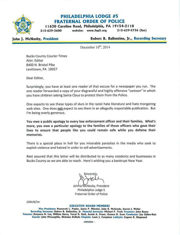 giveslessons:  frantzfandom:   look at this letter a police union head sent to a