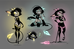 schmuccubus:  Cyan, Magenta and Yellow neon succubi! Or maybe one shapeshifting imp? She eats glow sticks :&gt; delish! 