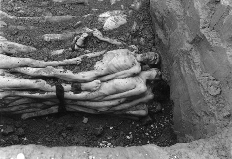 hateandheartache:  Landsberg, Germany, 01/05/1945, Corpses of prisoners in a mass grave. From Yad Vashem. 