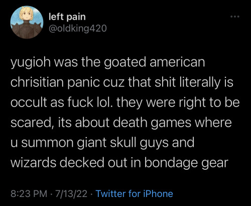 xiranjayzhao:atlastfree:micro-usb:ALTlil yugi was a FREAK walking around in bondage gear in broad daylight with the most innocent baby panda eyes trading porn tapes with Jou from the first arc to the last 😭 AND IT WASN’T EVEN BECAUSE OF THE 3000