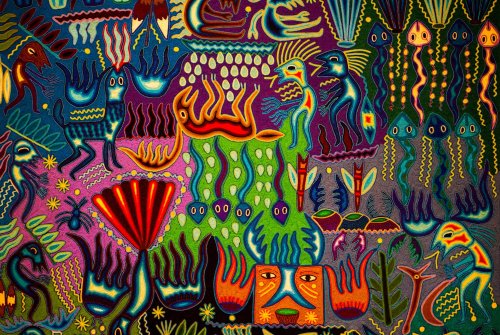 magictransistor:Huichol (Wixáritari yarn paintings. Mexico. 20th through 21st century.