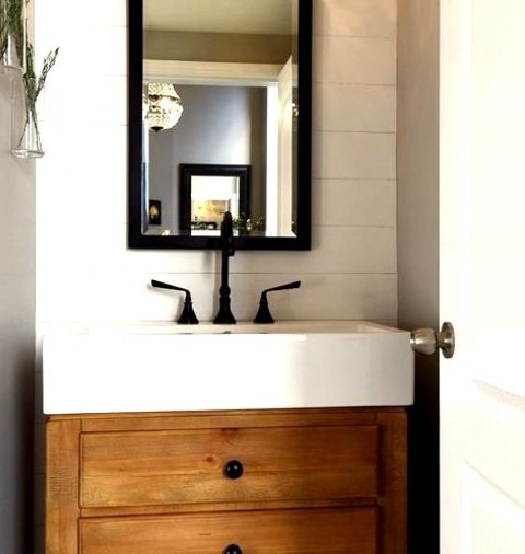 Powder Room PhoenixImage Of A Small, Rustic Powder Room With A Medium-toned Wood Floor And A Brown Floor,