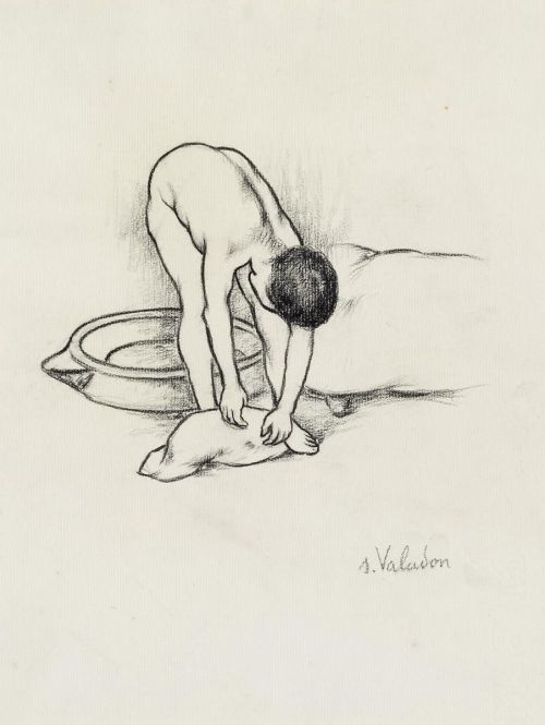 Female Nude, washing herself, Suzanne ValadonMedium: charcoal,paper