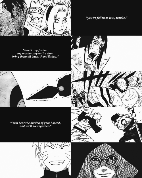 uchihasasukes:  naruto challenge: favourite story arc → five kage summit  “i finally got my first bit of revenge for itachi. it was a high unlike everything i’ve ever felt. like i was cleansing the uchiha name of the stigma that’s dogged it for