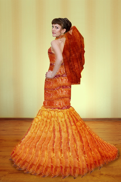 Denny's Diner — please make a photo of a wedding dress made of...