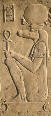 amntenofre:  the God Sobek, crocodile-headed, wearing the Solar disk with the Uraeus and holding the ‘Ankh’ (Life).Relief from the Double Temple of Haroeris and Sobek at Ombos (“Kom Ombo”):  