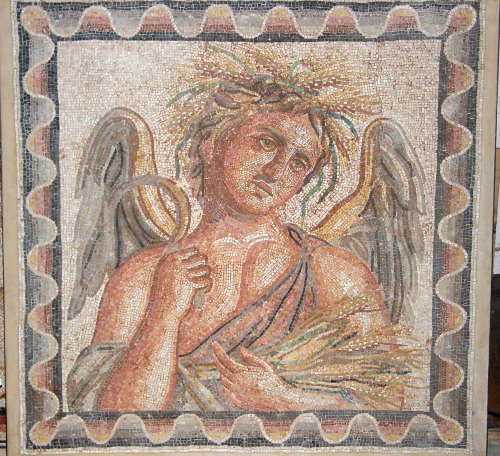 archaicwonder: Roman Mosaic Personification of Autumn, 2nd century AD The mosaic depicting a male to