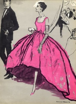 classhion:  Balenciaga evening gown, illustration by Bernard Blossac.