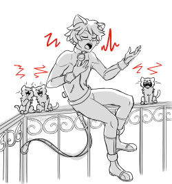 windlessleaf:  “You know how cats apparently go on top of wooden fences and “sing” in the middle of the night?”  @miraculous-kwami​ came up to me with this idea and here you have the bonus part of this illustration: [LINK] “I also picture