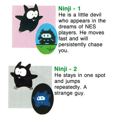 The entry for the Ninji enemy, from the manual for ‘Super Mario Bros 2′ on the NES.