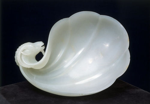 This unique wine cup of white nephrite jade was made for the Mughal emperor Shah Jahan (r. 1628-1658