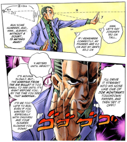 justsomeraddude:  Leave it to Jojo’s Bizarre Adventure to interrupt a battle with a trigonometry lesson and a football reference.