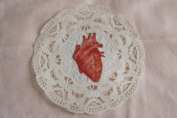  Watercolour heart on vintage doilie 