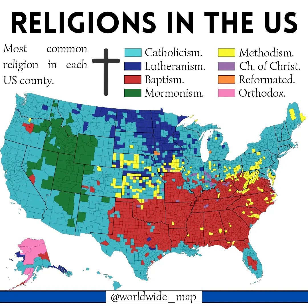 Religions In The US By Worldwide Map Maps On The Web 897747fc24b17c9205f1a6518316f666b6ab1ee3