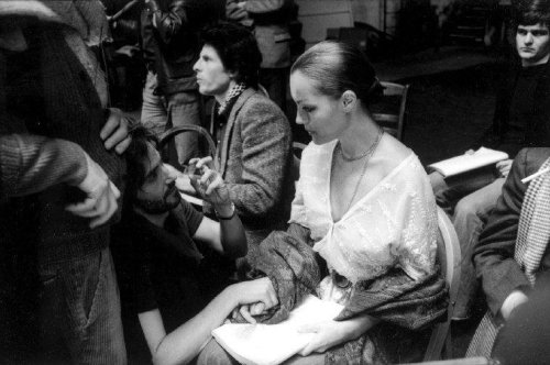 Romy Schneider and Andrzej Zulawski, movie set "L'important c'est d'aimer", 1974.