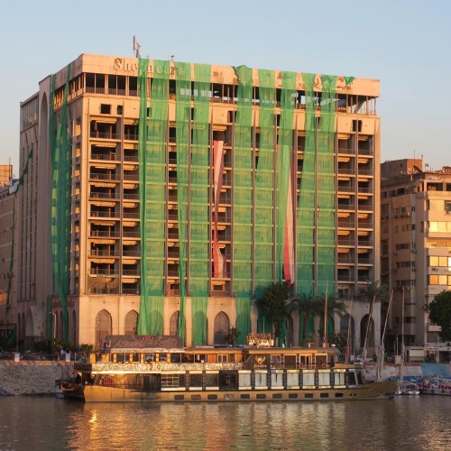 The Shepheard’s Hotel, next door to the Semiramis Intercontinental on the Nile Corniche just south o